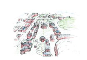 The creation of the inner liner obscures the back sides of the original Old Row buildings