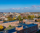 aerial view of campus buildings